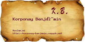 Korponay Benjámin névjegykártya